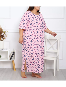 Женская длинная ночная сорочка большого размера из хлопка арт. 17859-8628 (цвет розовая пудра) Размеры 66-78