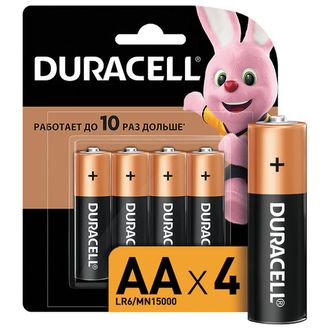 Батарейки DURACELL AA LR6, КОМПЛЕКТ 4шт., в блистере, 1.5В, (работают до 10 раз дольше) (шк 2536) 450402