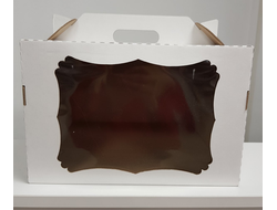 Коробка для торта с фигурным окном с РУЧКОЙ, 30*30*20 см, БЕЛАЯ