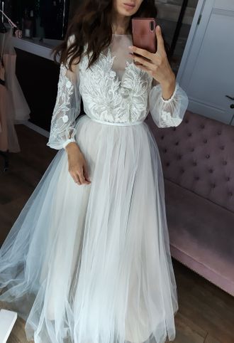 Белое свадебное платье-трансформер с рукавами "Прованс" прокат Уфа