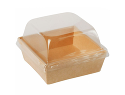 Упаковка с КУПОЛЬНОЙ крышкой, ECO SmartPack 300,  (размер внутри: дно 8*8 см, высота 9 см) КРАФТ