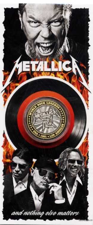 Гравированная цветная монета 10 рублей в буклете «Metallica»