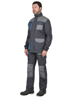 Куртка "СИРИУС-Двин" т.серый со ср.серым и голубой отделкой