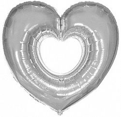 Шар (40&#039;&#039;/102 см) Фигура, Сердце в сердце, Серебро, 1 шт.