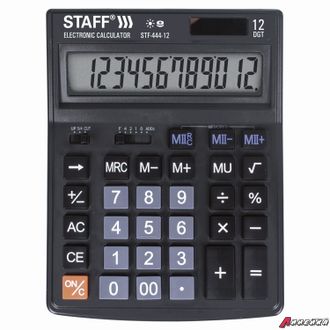 Калькулятор настольный STAFF STF-444-12 (199×153 мм), 12 разрядов, двойное питание. 250303