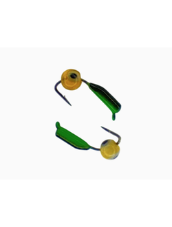 Мормышка вольфр. МАСТИВ 2 чёрный+зелёный, окунёвый глаз, 0,4гр. (жёлтый) арт.994