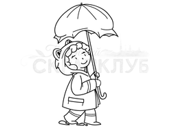 штамп девочка под зонтиком с ушками у ведерка с водой