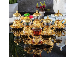 Стаканы для чая с крышкой (армуды), подарочный набор 6 шт. с блюдцем, декор &quot;золото&quot;, Турция
