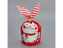 Мешок подарочный с ушками «Новогодний котик», 12 * 22 см,  5 штук (с клипсами)