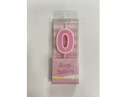 Свеча в торт на шпажке РОЗОВАЯ с белым ОБОДКОМ, цифра 0