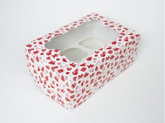 Коробка на 6 кексов (25*17*10 см), Красно-белый новогодний