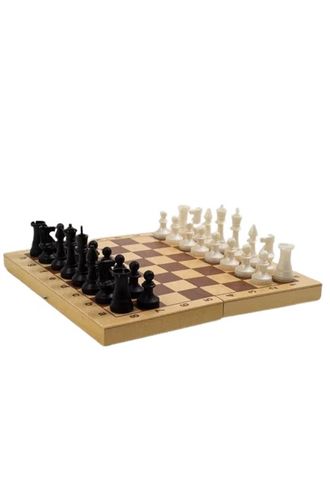 Шахматы обиходные пластмассовые в деревянной доске