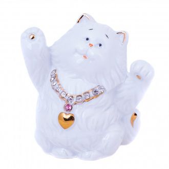 Кошечка белая с ожерельем h=10 см. (фарфор)