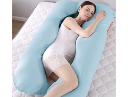 Анатомическая подушка для беременных U 340 х 35 Premium с наволочкой на молнии сатин страйп цвет Бирюза