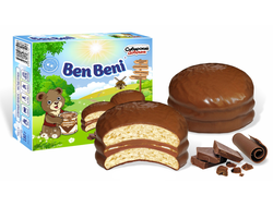 Печенье бисквитное глазированное, прослоенное начинкой «Сгущенка вареная» «Ben Beni»