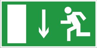 Знак E10 «Указатель двери эвакуационного выхода (левосторонний)»