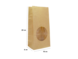 Бумажный пакет БЕЗ ручек Крафт С ОКОШКОМ (10*6*20 см), 1 шт