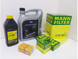 Комплект ТО (раз в 30.000 км) Форд Фокус 2 (1,6 бензин) с фильтрами Mann (Германия) свечи NGK