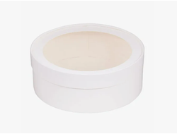 Коробка под зефир, печенье и макароны КРУГЛАЯ с окном диам. 16 см * высота 7 см, БЕЛАЯ (070400)