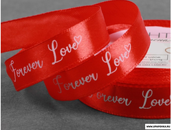 Лента атласная «Forever love» 15 мм x 23 ± 1 м Красный