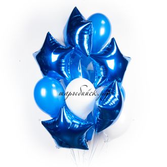 Облако бело-синих шариков с синими звездами