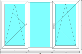Окно трехстворчатое с двумя поворотно-откидными створками