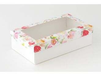 Коробка подарочная ВЫСОКАЯ 5П-В 7 см С ОКНОМ (25*15* выс 7 см), акварельные цветы