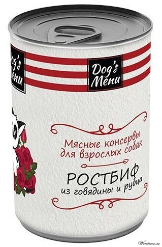 Dogs menu  Консервы для собак Ростбиф из говядины  и рубца 340 гр.