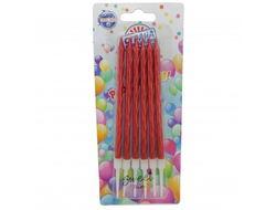 Свечи в торт Витые &quot;Металлик&quot; , Высокие 14 см, 6шт с подставкой, Рубиновые