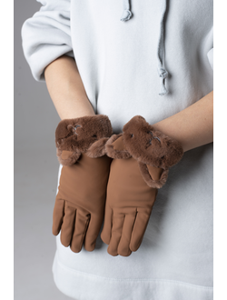 Перчатки женские зимние на меху коричневые