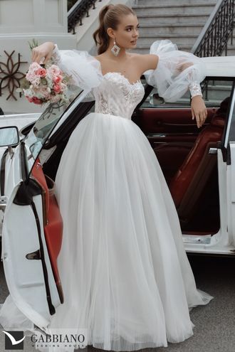 Свадебное платье с пышными рукавами плиссированное "Аурелия" Gabbiano прокат Уфа