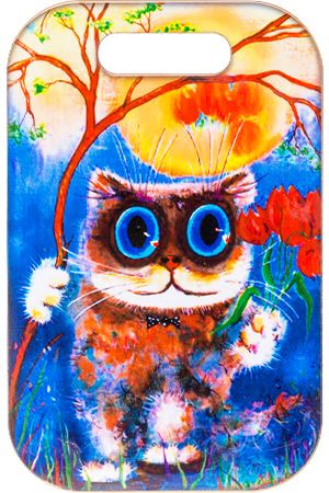 Доска разделочная декоративная &quot;Котик голубоглазый с цветами&quot;, дерево, 18х28 см
