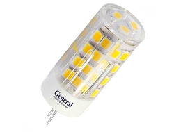 Лампа светодиодная General G4 12V 5W(380lm) 4500K 4K 45x16 пластик, прозрач.  (упаковка 5 шт, цена за 1шт.) 653300