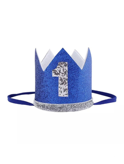 Корона для мальчика 1 год, синий-серебро