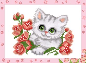 Котенок с цветочком ALVS-006 (алмазная мозаика) mgm-mq-mk