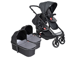 Коляска 2в1 для двойни Phil and Teds Voyager Charcoal Grey