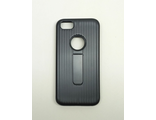 Защитная крышка iPhone 6/6S, черная, ребристая, с подставкой и вырезом под логотип
