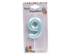 Свеча для торта выс 6 см ГОЛУБАЯ Цифра 9