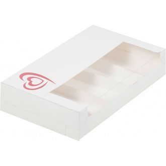 Коробка для Эклеров и Эскимо с пластиковой крышкой с тиснением сердце или без тиснения Просто БЕЛАЯ, 25*15*5 см, БЕЛАЯ, (080840),   (5 вкладышей)
