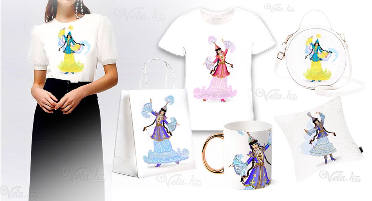 клипарт казахских девушек в национальном костюме для печати на сувенирной продукции футболки сумки  
