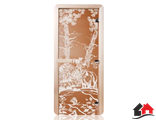 Дверь Стеклянная Бронза Матовое «Мишки» 8мм (3 петли)  Размер (с коробкой): 1,9м*70см
