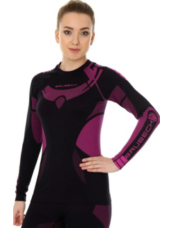 Футболка женская длинный рукав Brubeck DRY черный-амарат  LS13070