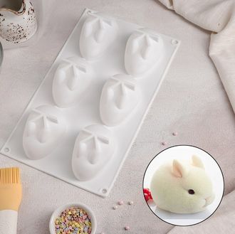 Форма для выпечки и муссовых десертов Доляна «Кролик», 29×17,2×4,3 см, 6 ячеек, 8×5,5 см, цвет белый