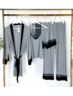 Домашняя одежда Виктория Сикрет 4в1 трикотаж в рубчик цвет серый