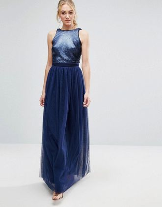 Синее вечернее платье с блестящим топом "Клейн" На высокий рост прокат Уфа