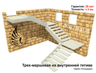 Лестница трех-маршевая через площадки