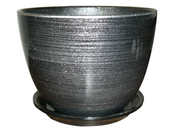 Однотонный черный с серебром необычный цветочный горшок из керамики диаметр 13 см