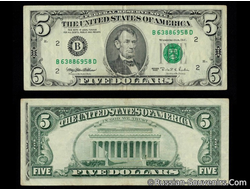 Банкнота с браком 5 USD (редкий брак печати)