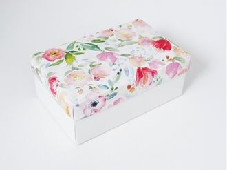 Коробка подарочная ВЫСОКАЯ 2П-В 7 см БЕЗ ОКНА (18*11* выс 7 см), акварельные цветы