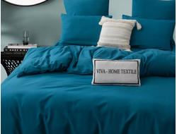 Семейный комплект постельного белья  сатин однотонный цвет лазурно синий Дуэт Семейный 4 наволочки